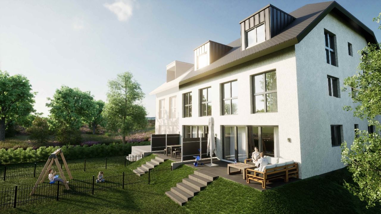 Häuserrückseite mit Terrasse